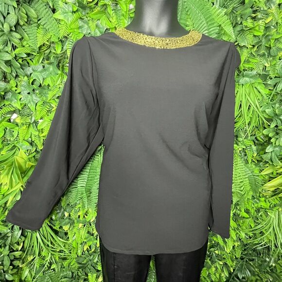 CHLOE & JASMINE Women Tops 1XL Black Cold Shoulder Gold Sequin Neckline NWT 0163 - Picture 6 of 14